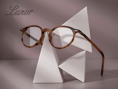 a classic round style acetate glasses frame in tortoise shell colour from the lunor optical brand